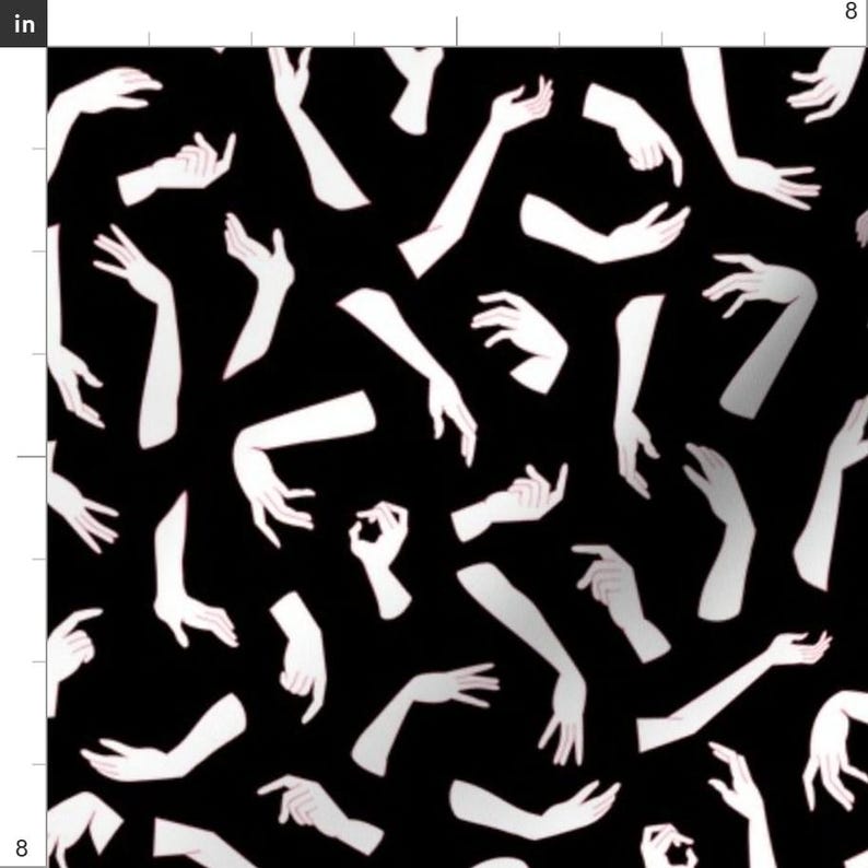 Hand Print Fabric - Hand Print On Black By Dearchickie - Hands Arm Gestures Body Black and White Cotton Fabric By The Yard With Spoonflower image 3