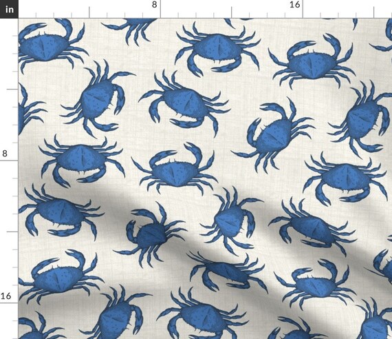 Blue Crabs Fabric Blue Crab by Littlerhodydesign Blue Summer Crab Nautical  Beach Decor Cotton Fabric by the Yard With Spoonflower - Etsy