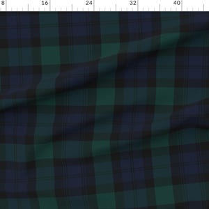 Green Blue Tartan Upholstery Fabric- Blackwatch Tartan by peacoquettedesigns - Winter Plaid Scottish Fabric By The Yard With Spoonflower image 3