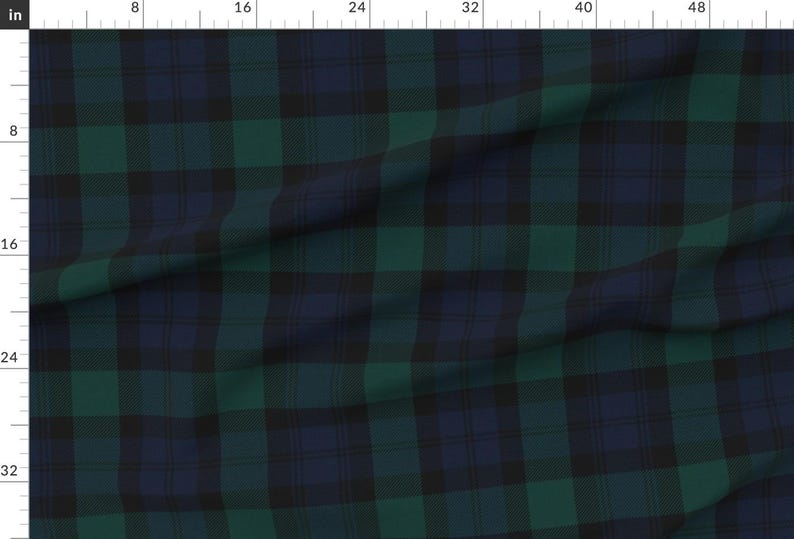 Green Blue Tartan Upholstery Fabric- Blackwatch Tartan by peacoquettedesigns - Winter Plaid Scottish Fabric By The Yard With Spoonflower image 3