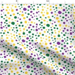 Mardi Gras Fabric - Mardi Gras Dots By Charlottewinter - Yellow Purple Green White Paint Splat Cotton Fabric By The Yard With Spoonflower