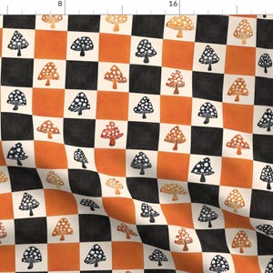 Fall Checkerboard Fabric - Halloween Check by ambergibbsdesigns - Mushrooms Autumn Halloween Vintage Fungi Fabric by the Yard by Spoonflower