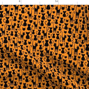 Spooky Cats Fabric - Halloween Cats On Orange By Jaymehennel - Halloween Bad Luck Spooky Cats Cotton Fabric By The Yard With Spoonflower
