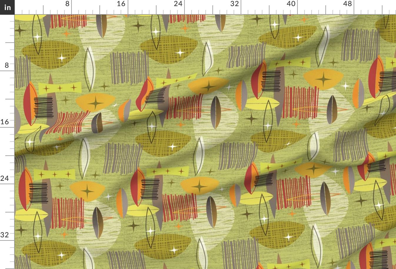 Atomic Age Fabric - Mid Century Modern Graphic Green by