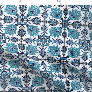 Persian Tiles Blue Illustration Fabric - The Lata Tile ~ Ice By Peacoquettedesigns - Persian Cotton Fabric By The Yard With Spoonflower
