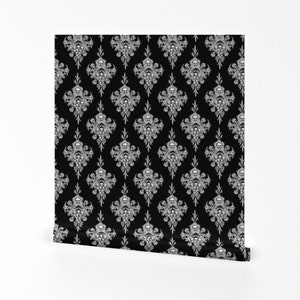 Skull Damask Wallpaper - Skull Flower Damask Negative By Thecalvarium - Custom Printed Removable Self Adhesive Wallpaper Roll by Spoonflower