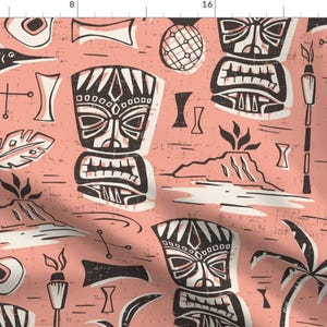Mid Century Modern Fabric - Tropical Tiki - Pink Jumbo Scale By Heatherdutton - Pink Tiki Palms Cotton Fabric By The Yard With Spoonflower