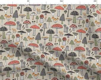 Mushroom Fabric - Mushrooms Fall Woodland Forest Doodle On Creme By Caja Design - Mushroom Autumn Cotton Fabric By The Yard With Spoonflower