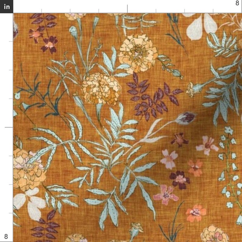 Flower Fabric - Marigold Love By Nouveau Bohemian - Autumn Floral Mustard White Green Romantic Cotton Fabric By The Yard With Spoonflower image 3