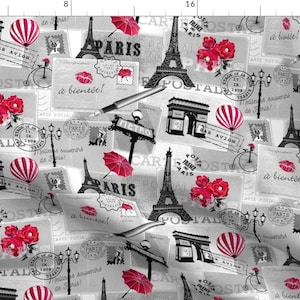Black Eiffel Tower Vacation Fabric - Mail From Old Paris By Michaelakobyakov - Black Paris Cotton Fabric By The Yard With Spoonflower