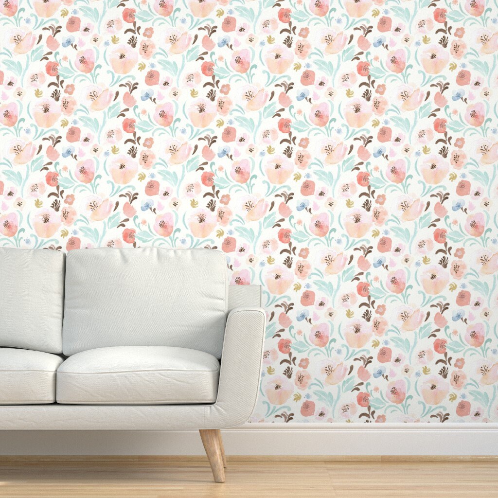 Peach Wallpaper Peachy Blush Blooms by Crystal Walen Peach | Etsy