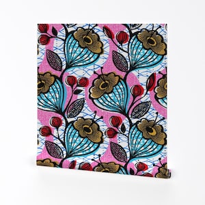 Floral Wallpaper - Mahiri-African-Floral By Ottomanbrim - Pink Blue Custom Printed Removable Self Adhesive Wallpaper Roll by Spoonflower