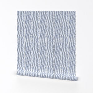 Blue Chevron Wallpaper - Freeform Arrows Large In Blue By Domesticate - Custom Printed Removable Self Adhesive Wallpaper Roll by Spoonflower