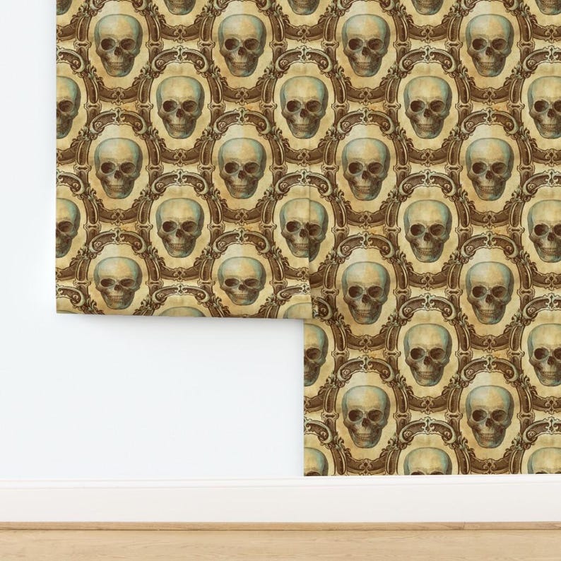 Gothic Wallpaper- Victorian Skulls By Thecalvarium - Goth Vintage Skull Custom Printed Removable Self Adhesive Wallpaper Roll by Spoonflower image 4