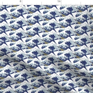 Big Wave Fabric - The Tiny Waves Of Hokusai (6&quot;) By Weavingmajor - Big Wave Japanese Nautical Cotton Fabric By The Yard With Spoonflower