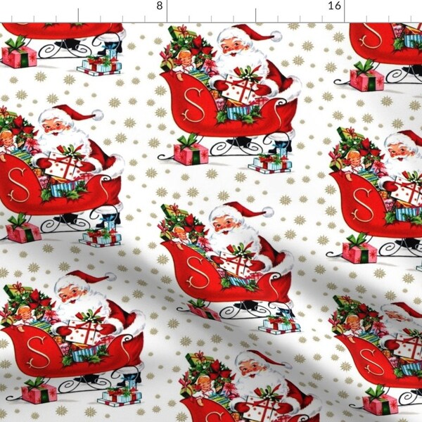 Christmas Fabric - Santa Claus Snowflakes Winter Sleigh Dolls Vintage Retro Kitsch By Raveneve - Cotton Fabric By The Yard With Spoonflower