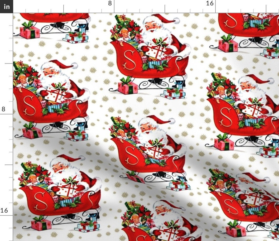 Merry Christmas Fabric by the Yard, Red Santa Claus Christmas Material,  Decorative Home Decor Furnishing Upholstery Fabric, Cute Xmas Fabric 