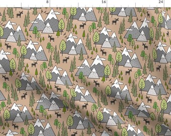 Mountains Fabric - Mountains Forest Woodland Trees Moose By Caja Design - Mountains Nursery Cotton Fabric By The Yard With Spoonflower