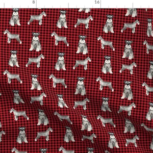 Schnauzer Fabric - Schnauzer Plaid By Petfriendly - Schnauzer Buffalo Check Christmas Puppy Dog Cotton Fabric By The Yard With Spoonflower