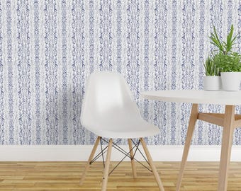 Stippenbehang - blauwe stippen blauwe Dalmatische print van Mlags - moderne stippen op maat bedrukt verwijderbaar zelfklevend behangrol van Spoonflower