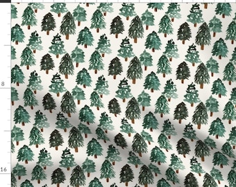 Christmas Tree Fabric - Watercolor Pines by erin__kendal - Greenery Dark Green Pine Trees Holiday Festive Fabric by the Yard by Spoonflower