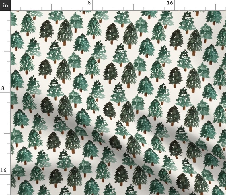 Christmas Tree Fabric Watercolor Pines by erin__kendal Greenery Dark Green Pine Trees Holiday Festive Fabric by the Yard by Spoonflower image 1