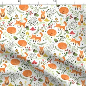 Woodland Fox Fabric - Cute Foxes By Juliabadeeva - Woodland Mushroom and Foxes Cotton Fabric By The Yard With Spoonflower