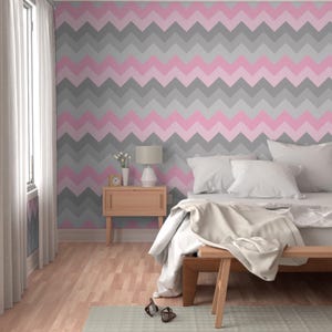 Pink Gray Wallpaper - Pink Gray Ombre Chevron Large By Decamp Studios - Custom Printed Removable Self Adhesive Wallpaper Roll by Spoonflower image 5