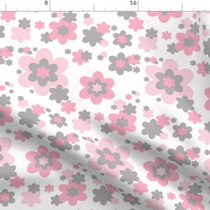 Girl Nursery Fabric - Pink Gray Floral By Decamp Studios - Baby Girl Nursery Pink Gray Floral Cotton Fabric By The Yard With Spoonflower