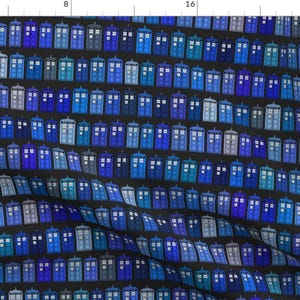Police Box Fabric - Hodgepodge Black By Spacefem - Police Box Blue Grid Pattern Cotton Fabric By The Yard With Spoonflower