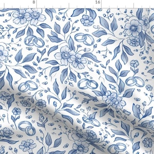 Traditional Fabric - Wedding Ring Floral by chiaradesignstudio - Floral Blue And White Wedding Rings Fabric by the Yard by Spoonflower