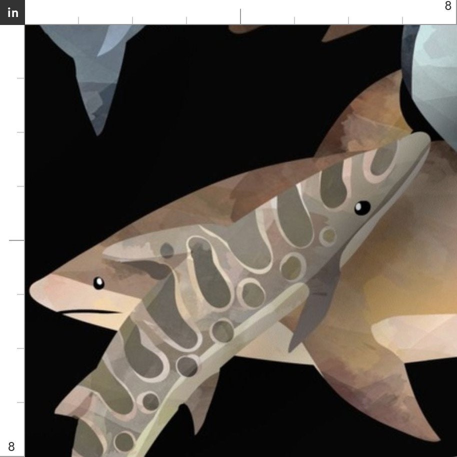 Painted Sharks Fabric Shark Waters large by Floramoon Etsy