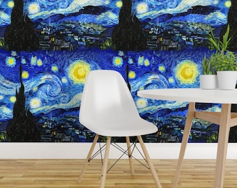 Stars Peel and Stick Wallpaper -  Night Van Gogh Starry Gogh Starry Night  - Removable Wall Decor Art - Starry Night by elladorine