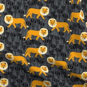 Lion Fabric - Safari Turmeric/Charcoal Orange Gray Paper Cutting By Andrea Lauren African - Cotton Fabric By The Yard With Spoonflower