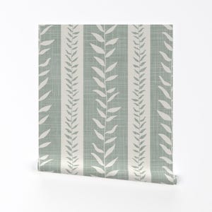 Large Removable Peel and Stick Wallpaper - Stripe Green Stripes Tropical Sage - Wall Art Wall Decor - Botanical Vine by ivy_conner