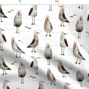 Seagulls Fabric - Life At Sea by the_mirwo_forest - Watercolor Ocean Nautical Seaside White Blue Lines Fabric by the Yard by Spoonflower