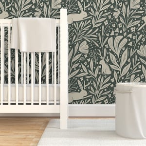 Jackalope Wallpaper - Antlered Rabbits In The Flowers By Writtenbykristen - Woodland Removable Self Adhesive Wallpaper Roll by Spoonflower