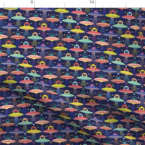 Cats Fabric - Intergalactic Cats Mini by patricia_lima -  Spaceship Ufo 80s Retro Sci Fi Arcade Mini Fabric by the Yard by Spoonflower