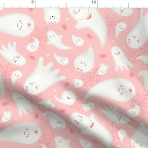 Halloween Fabric - Cute Pastel Pink Halloween Ghosts By Marketa Stengl - Halloween Spooky Scary Cotton Fabric By The Yard With Spoonflower