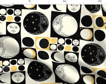 Man In The Moon Fabric - Op Art Moon Phases By Vinpauld - Geometric Mod Moon Cotton Fabric By The Yard With Spoonflower