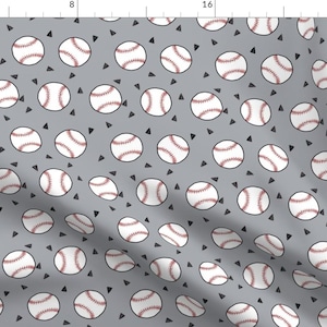 Baseball Fabric - Sports Baseball American Themed Fabric - Grey By Andrea Lauren - Cotton Baseball Fabric by the Yard With Spoonflower