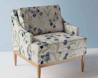 Tecido para estofamento em aquarela - Italian Villa Olive da krystinmann - Tecido mediterrâneo com estampa botânica de árvores e folhas, vendido por metro na Spoonflower.