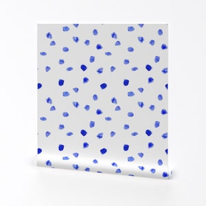 Blue Wallpaper - Royal Blue Watercolor Dots By Katerinaizotova - Blue Custom Printed Removable Self Adhesive Wallpaper Roll by Spoonflower