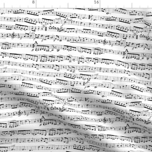 Puede incluir: Notas musicales negras y blancas sobre un fondo blanco. Las notas están dispuestas en un patrón repetitivo, creando un diseño sin costuras.