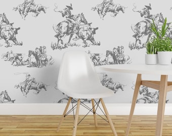 Carta da parati adesiva rimovibile in stile western - Cowboy, cowgirl, bestiame, ranch, rodeo - Decorazione murale - Stile cowboy toile de Jouy di hansonhomesolutions