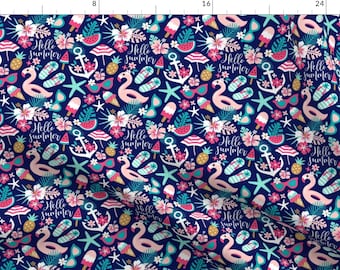 Summer Blue Pink Pattern Vacation Fabric - Beach Girl - Small By Mirabelleprint - Summer Cotton Fabric By The Yard With Spoonflower