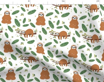Sloth Fabric - 7" Sloths Love Sleep By Shopcabin - Sloth Cute Kawaii Baby Animal Nursery Sloths Cotton Fabric By The Yard With Spoonflower
