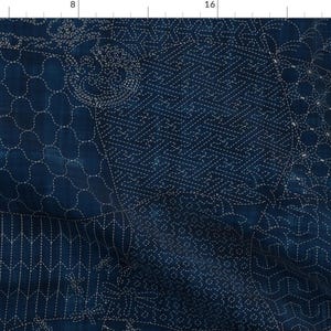 Sashiko Fabric - Traditional Japaense Dark Blue Indigo White Sewing Stitch By Bonnie Phantasm - Cotton Fabric By The Yard With Spoonflower