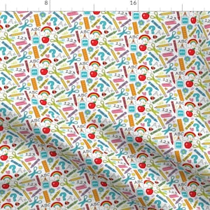 School Fabric - Tiny School Supplies By Lilcubby - Kids Classroom Elementary Scissors Glue Paint Cotton Fabric By The Yard With Spoonflower