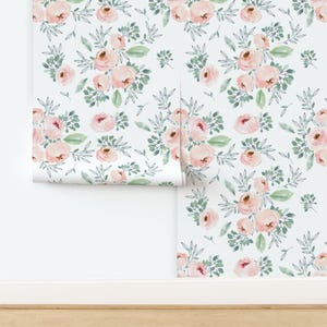 Pink Wallpaper - Gables Rose / White By Shopcabin - Pink White Roses Custom Printed Removable Self Adhesive Wallpaper Roll by Spoonflower image 4